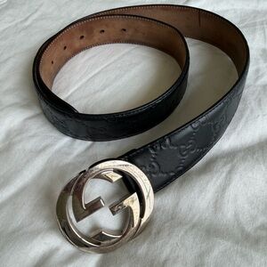 Gucci GG Interlocking Buckle Belt Black Guccissima Leather Size 85/34
